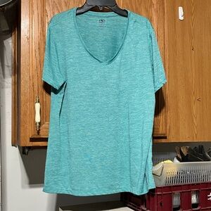 Teal Striped V-Neck T-Shirt Sizr L (12-14) by Athletic Works New w/o Tags
